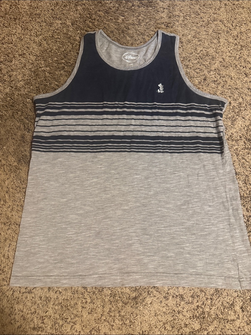 Disney Men’s Navy and Light Gray Striped Tank Top